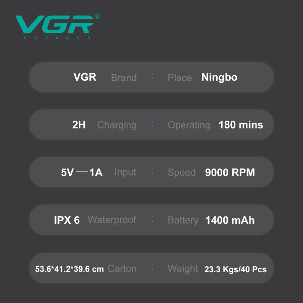 Електробритва шейвер подвійне лезо IPX6 LED дисплей VGR V-368