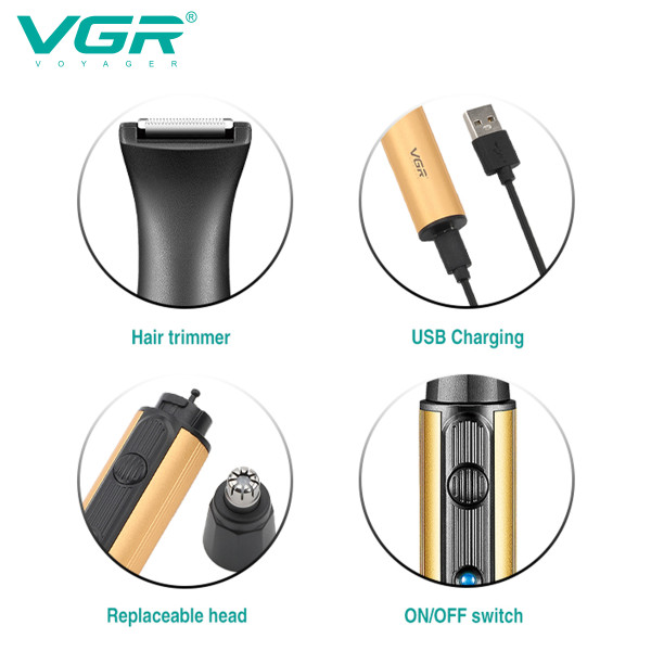 Тример 2 в 1 для носа та волосся акумуляторний синій VGR V-626