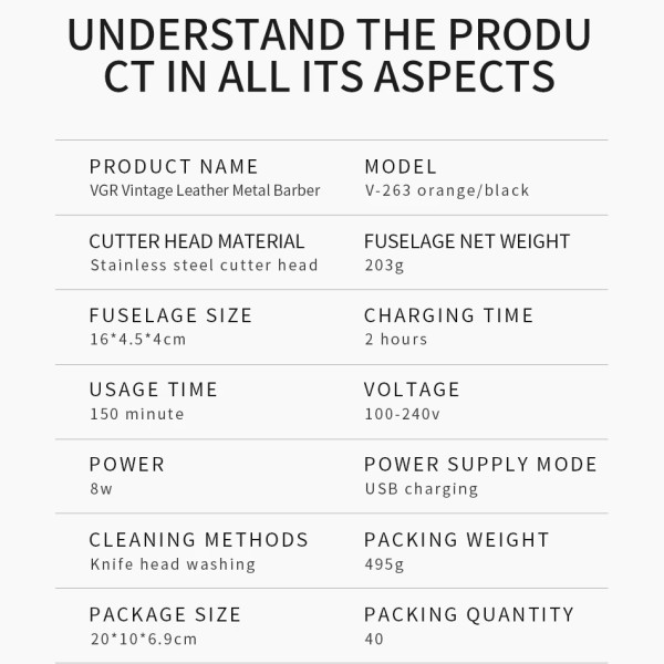 Тример акумуляторний 3 насадки LED дисплей помаранчевий VGR V-263