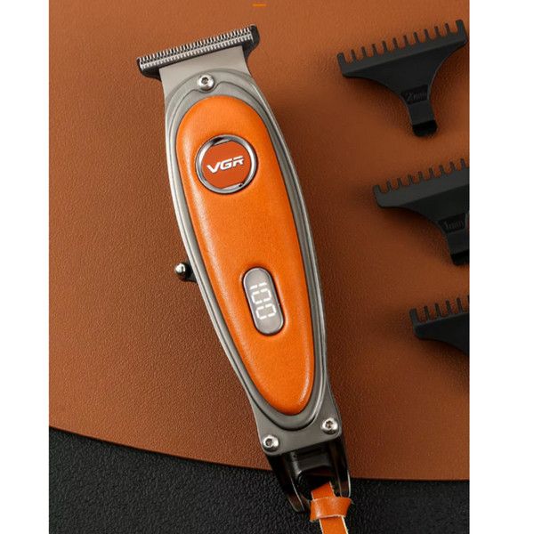 Тример акумуляторний 3 насадки LED дисплей помаранчевий VGR V-263