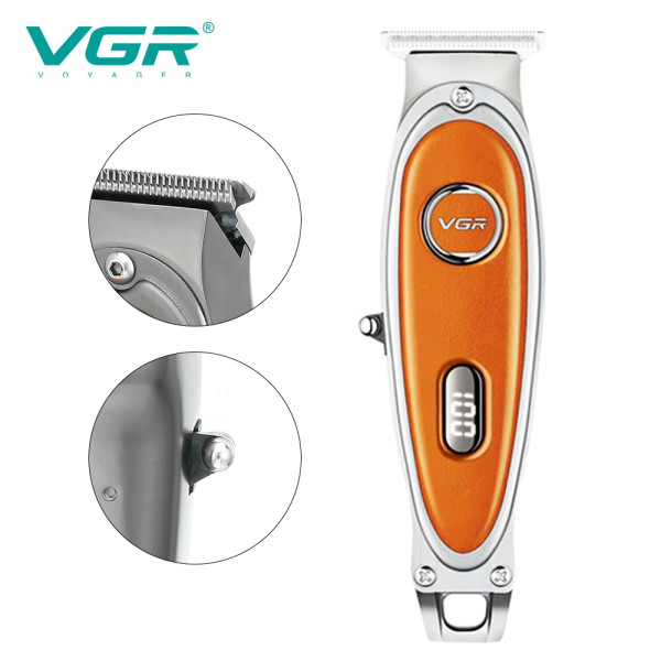 Тример акумуляторний 3 насадки LED дисплей помаранчевий VGR V-263