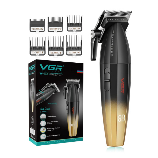 Машинка для стрижки акумуляторна 6 насадок TURBO 9000 RPM керамічне лезо зелена VGR V-003