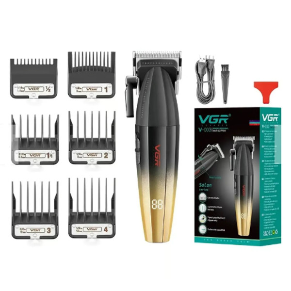 Машинка для стрижки акумуляторна 6 насадок TURBO 9000 RPM керамічне лезо зелена VGR V-003