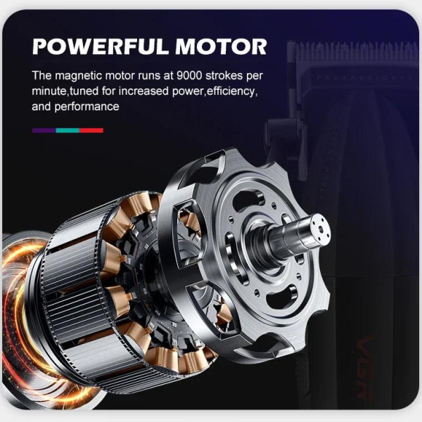 Машинка для стрижки акумуляторна 6 насадок TURBO 9000 RPM керамічне лезо зелена VGR V-003