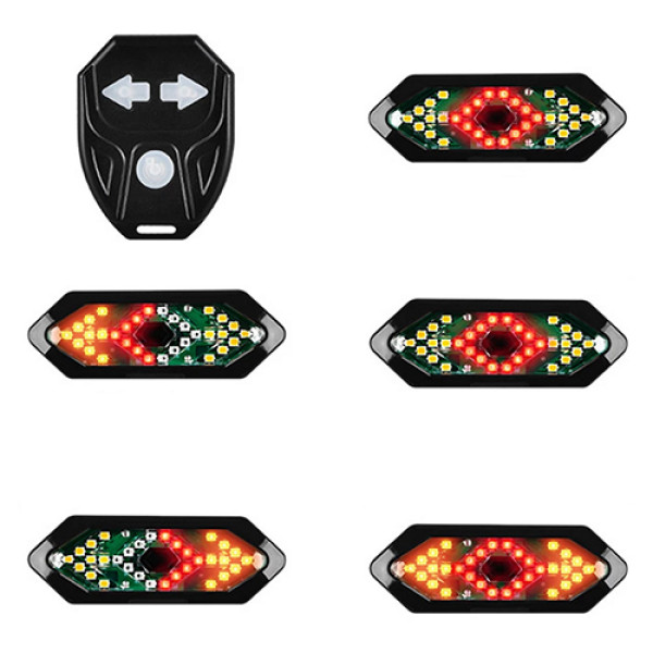 Велоліхтар із покажчиком поворотів червоний жовтий водонепроникний ЗУ microUSB пульт управління FY-1820