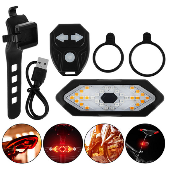 Велоліхтар із покажчиком поворотів червоний жовтий водонепроникний ЗУ microUSB пульт управління FY-1820