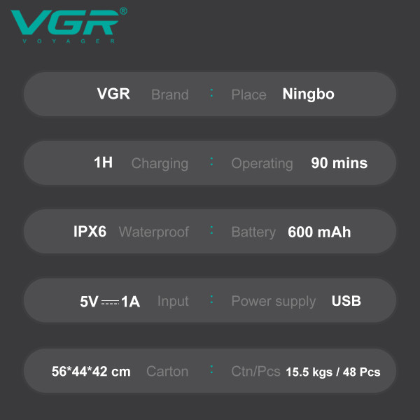 Електробритва роторна IPX6 LED дисплей VGR V-314