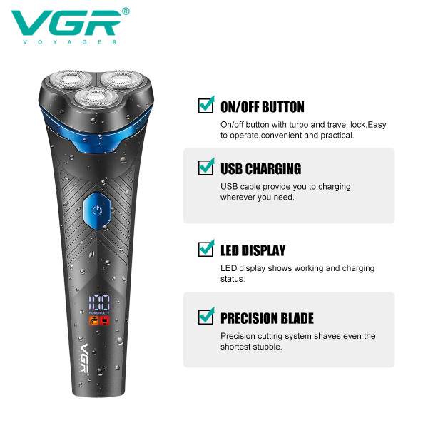 Електробритва роторна IPX6 LED дисплей VGR V-314