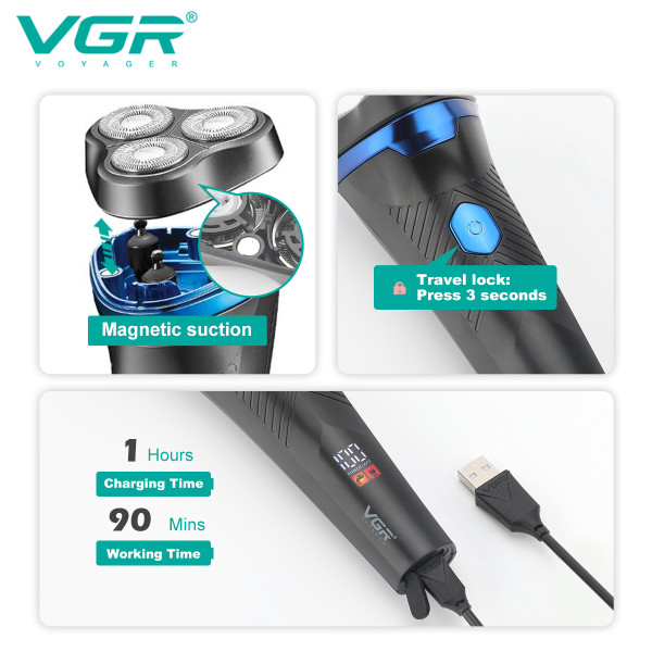 Електробритва роторна IPX6 LED дисплей VGR V-314