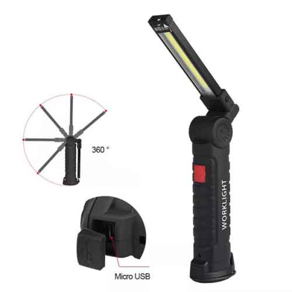 Ліхтар WORKLIGHT-W52-SMD+COB (white+red), Li-Ion акумулятор, поворот 180º+180º, магніт, затискач, гак, ЗУ microUSB