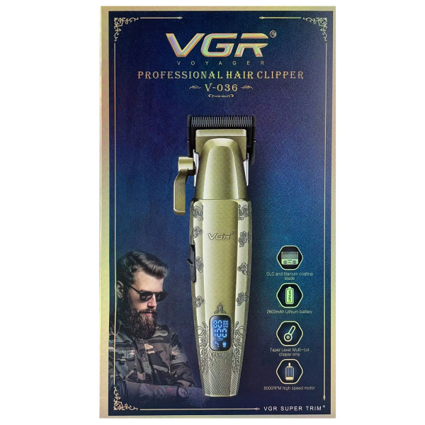 Машинка для стрижки акумуляторна 4 насадки 2500 mAh LED дисплей VGR V-051