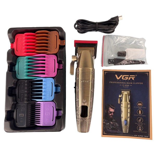 Машинка для стрижки акумуляторна 4 насадки 2500 mAh LED дисплей VGR V-051