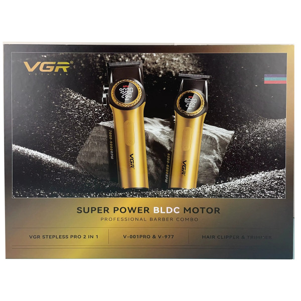 Комплект VGR 2 в 1 V-001&V-977 GOLD, аккумуляторная машинка для стрижки (clipper) и триммер
