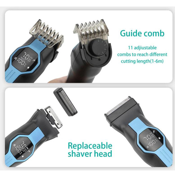 Набір для стрижки 13 в 1 13 насадок LED дисплей VGR V-173 Blue