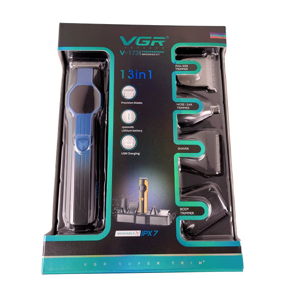 Набір для стрижки 13 в 1 13 насадок LED дисплей VGR V-173 Blue