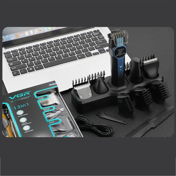 Набір для стрижки 13 в 1 13 насадок LED дисплей VGR V-173 Blue