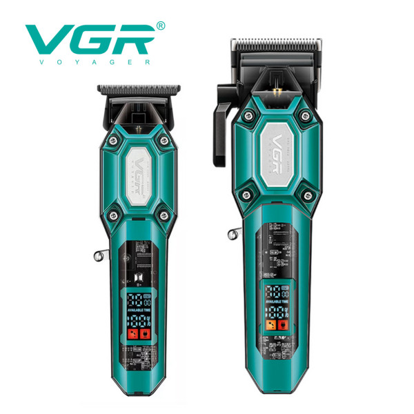 Набір для стрижки 2 в 1 10 акумуляторний насадок LED дисплей зелений 7000 RPM VGR V-600 & 900