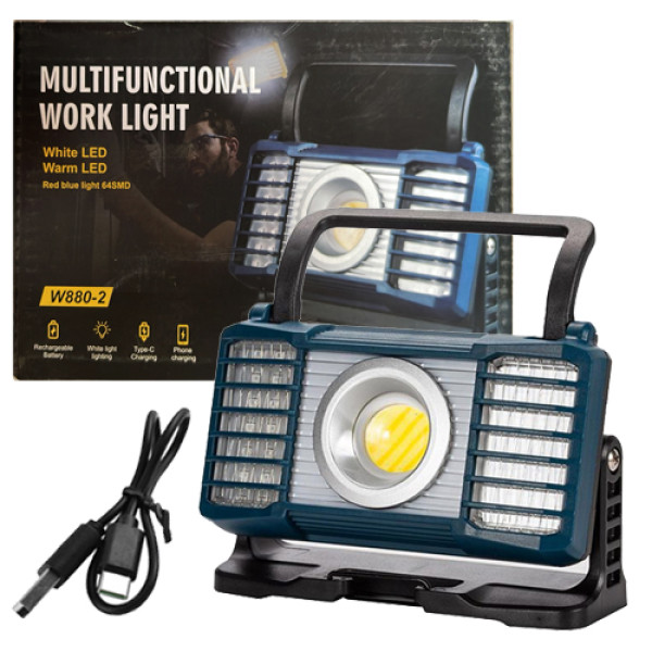 Ліхтар Li-Ion акумулятор Power Bank Type-C white+red+blue Box W880-2-COB