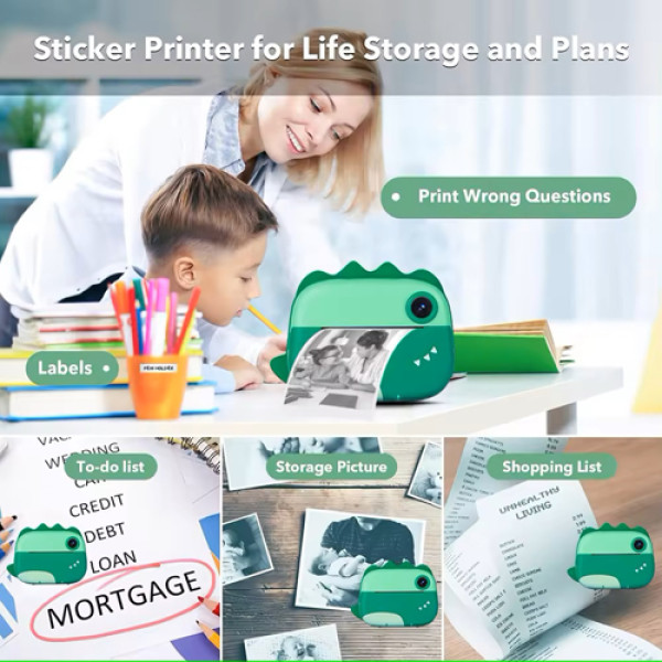 Дитячий фотоапарат із термодруком Green Dinosaur M05