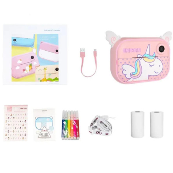 Дитячий фотоапарат миттєвого друку підтримка microSD Pink Unicorn YT008