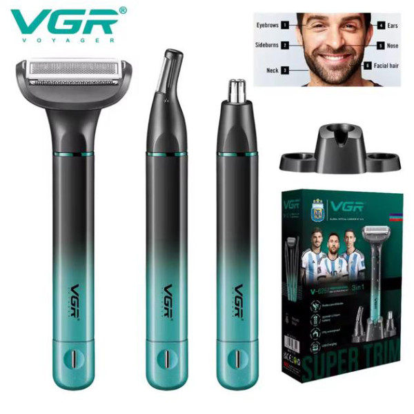 Набір для стрижки 3 в 1 для носа обличчя та тіла IPX5 VGR V-625