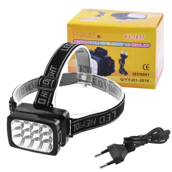 Ліхтар налобний Luxury 1837-12LED, вбудований акумулятор, ЗУ 220V