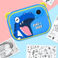 Фотоаппарат детский мгновенной печати YT008, BLIUE DINOSAUR с поддержкой microSD card, 3Y+