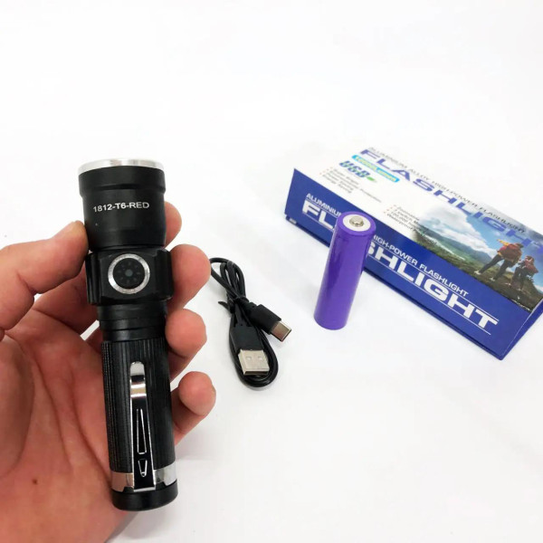 Ліхтар 1x18650 Type-C індикація заряду zoom Box PLD-1812-T6