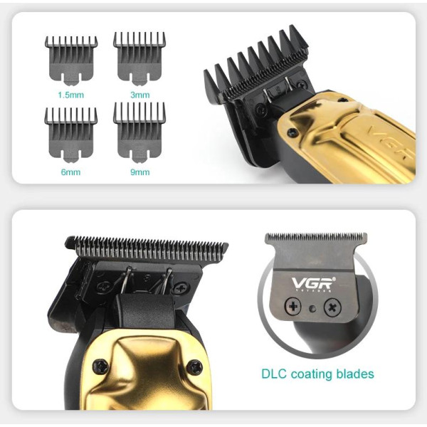 Машинка для стрижки акумуляторна 9 насадок IPX7 VGR V-910