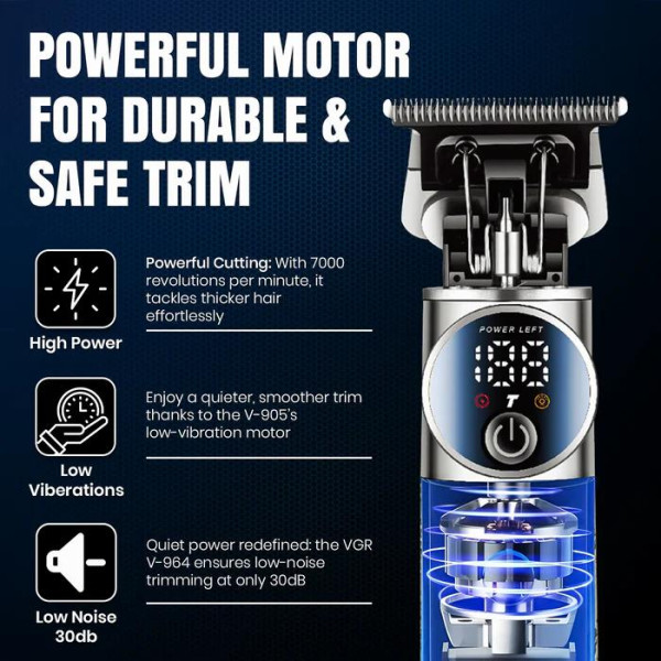 Тример акумуляторний 4 насадки LED дисплей білий VGR V-942