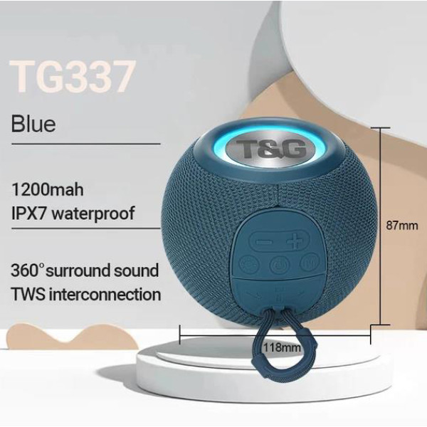 Bluetooth колонка радіо speakerphone RGB підсвічування синє TG337