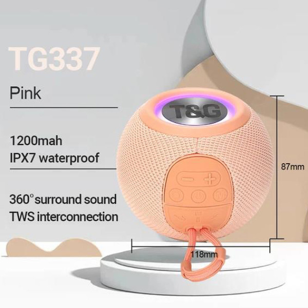 Bluetooth колонка радіо speakerphone RGB підсвічування рожеве TG337
