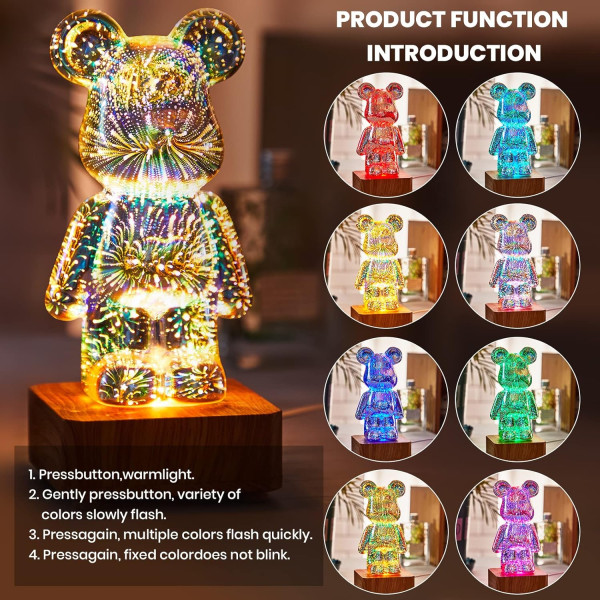 Нічник 3D Ведмедик Bearbrick 8 кольорів RGB KX197