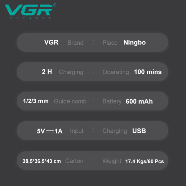 Тример акумуляторний 4 насадки LED дисплей VGR V-918