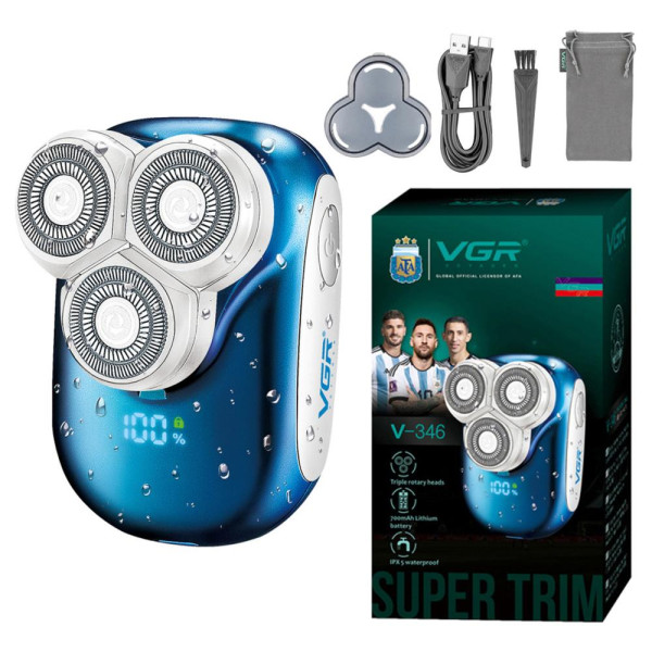 Електробритва роторна IPX5 LED дисплей Blue VGR V-346