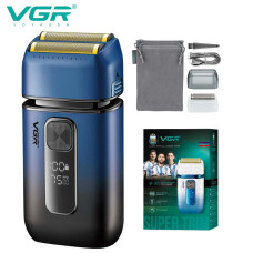 Електробритва шейвер подвійне лезо триммер IPX6 LED дисплей Blue VGR V-362