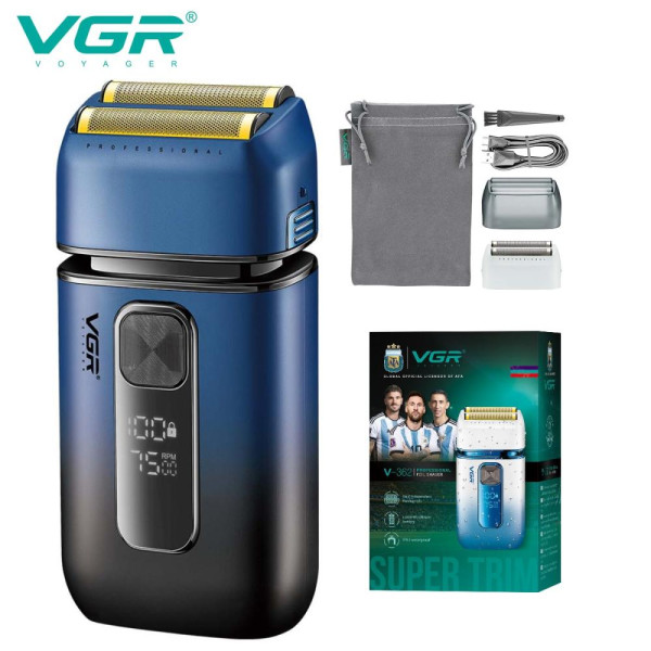 Електробритва шейвер подвійне лезо триммер IPX6 LED дисплей Blue VGR V-362