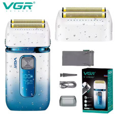 Електробритва шейвер подвійне лезо триммер IPX6 LED дисплей White VGR V-362