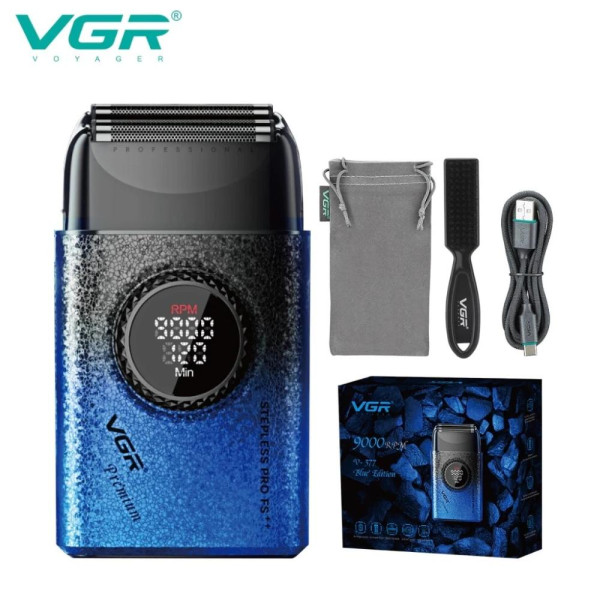 Електробритва шейвер подвійне лезо 7000-9000 RPM LED дисплей Blue VGR V-377