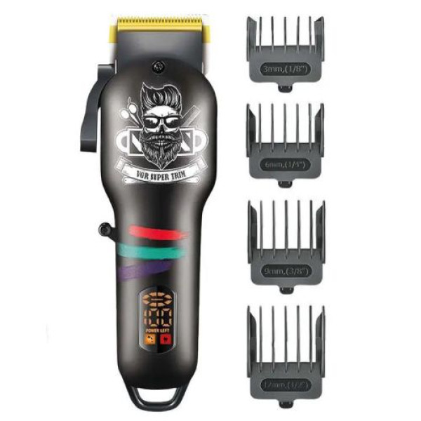 Машинка для стрижки акумуляторна 4 насадки LED дисплей біла VGR V-699