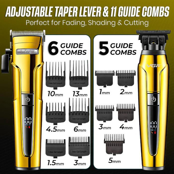 Комплект для стрижки 3 в 1 акумуляторна машинка триммер та шейвер VGR V-694 Gold