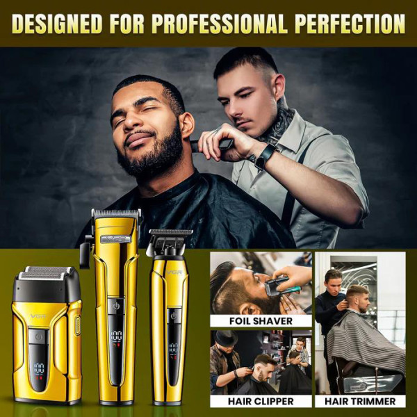 Комплект для стрижки 3 в 1 акумуляторна машинка триммер та шейвер VGR V-694 Gold