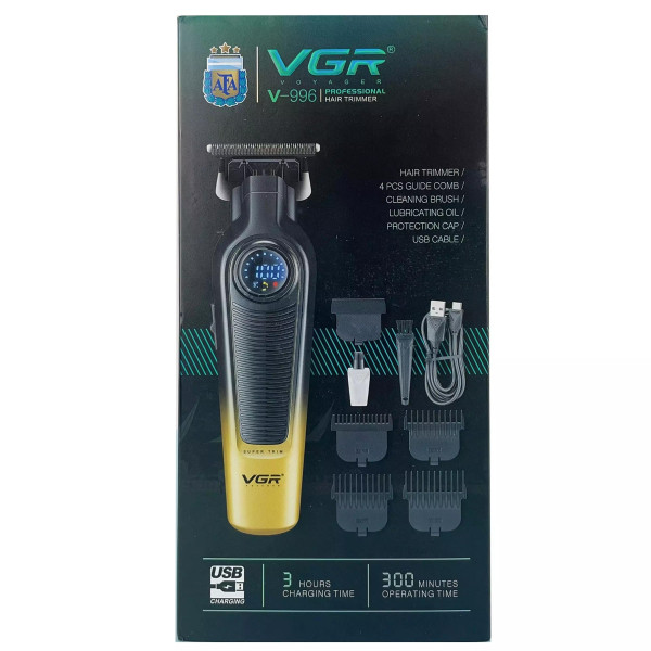 Тример акумуляторний 4 насадки LED дисплей зелений VGR V-996