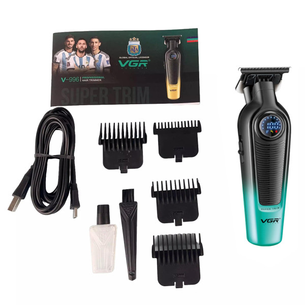 Тример акумуляторний 4 насадки LED дисплей зелений VGR V-996