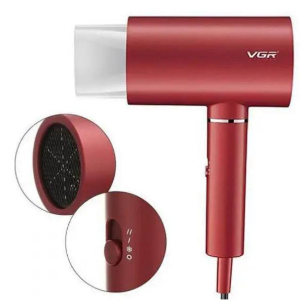 Фен професійний червоний насадка-концентратор 2 рівні обдування 2 рівні температури VGR V-431