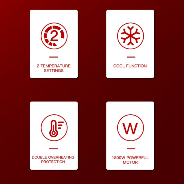 Фен професійний червоний насадка-концентратор 2 рівні обдування 2 рівні температури VGR V-431