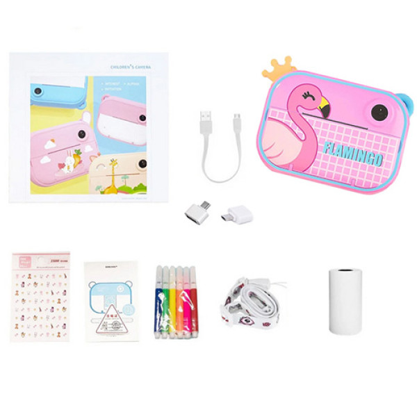 Фотоапарат дитячий миттєвого друку YT008 PINK FLAMINGO із підтримкою microSD card, 3Y+