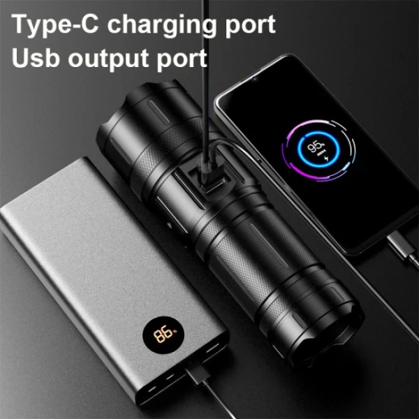 Ліхтар 3х18650 Power Bank Type-C індикація заряду zoom Box CB-B53-TG