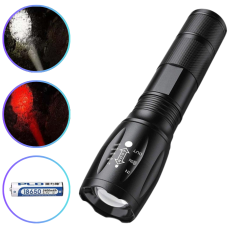 Ліхтар ручний 1831-2XPE(White+Red), 1x18650, ЗУ Type-C, zoom, Box