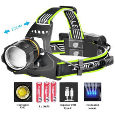 Ліхтар налобний BL-A13-3-P360, 3x18650, zoom, ЗУ Type-C, Box